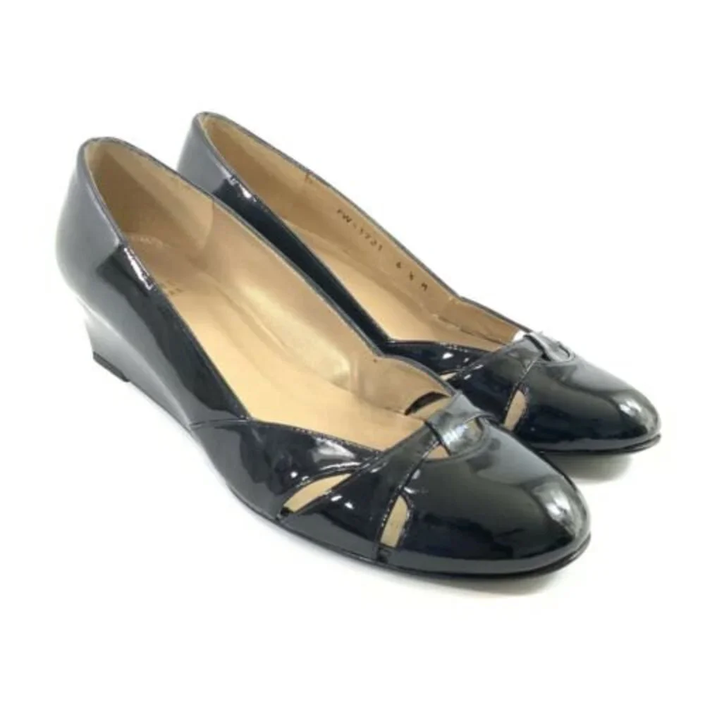 Stuart Weitzman Patent Leather Closed Toe Wedge Dark Green 6.5 - Picture 9 of 11